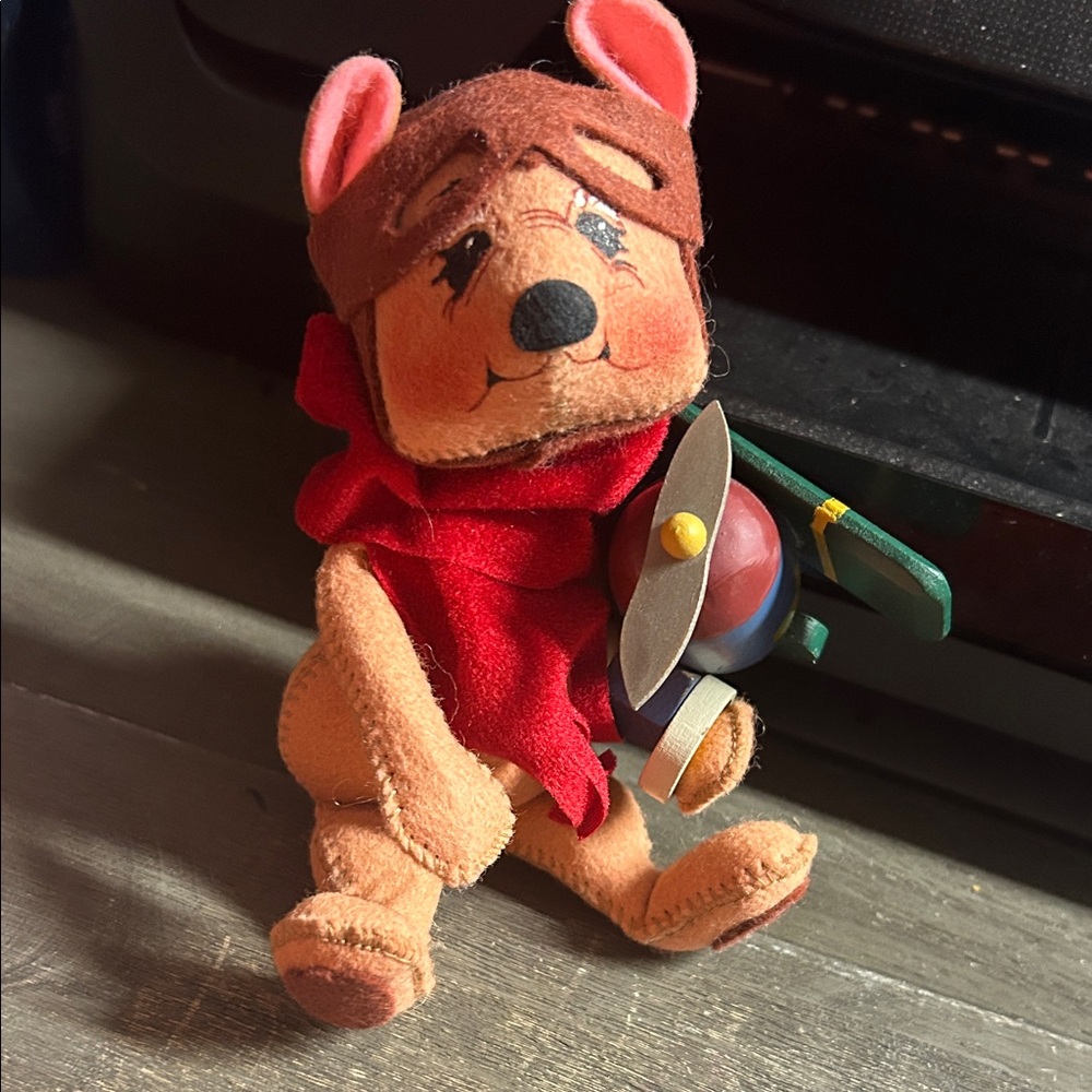 Annalee Brown Bear with Red Cape and Green‎ Airplane